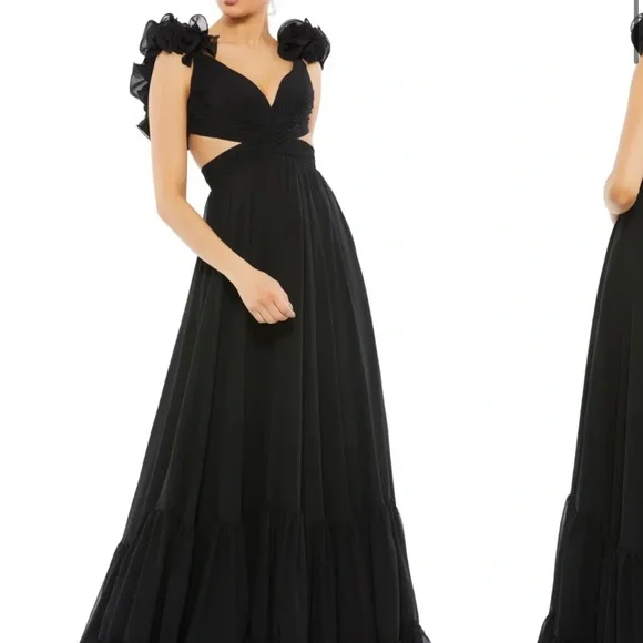 Mac Duggal | Dresses | Mac Duggal Rosette Chiffon Cutout Empire Waist Gown In Black Size Us 2 | Poshmark Mac Duggal | Dresses | Mac Duggal Rosette Chiffon Cutout Empire Waist Gown In Black Size Us 2 | Poshmark